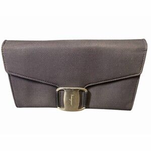 Salvatore Ferragamo Wallet Black Vara Gancini Logo Clutch/Wallet